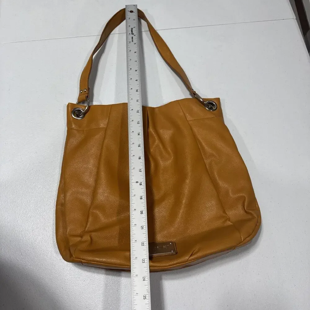Nine West Large Faux Pebbled Leather Satchel Shoulder Handbag Mustard Yellow